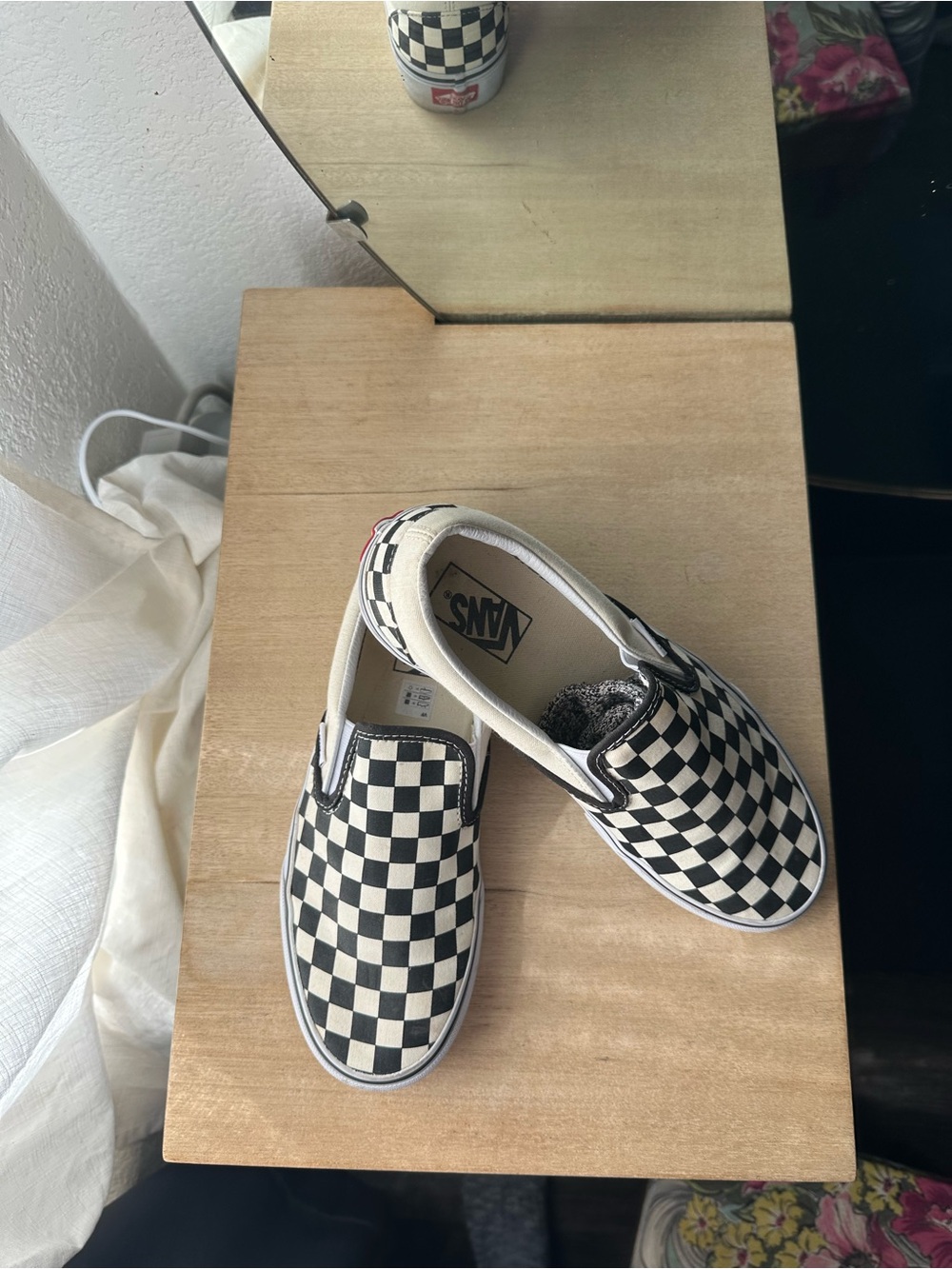Vans Classic Slip-On Checkerboard Skate Shoes - Black & White - Picture 3 of 6